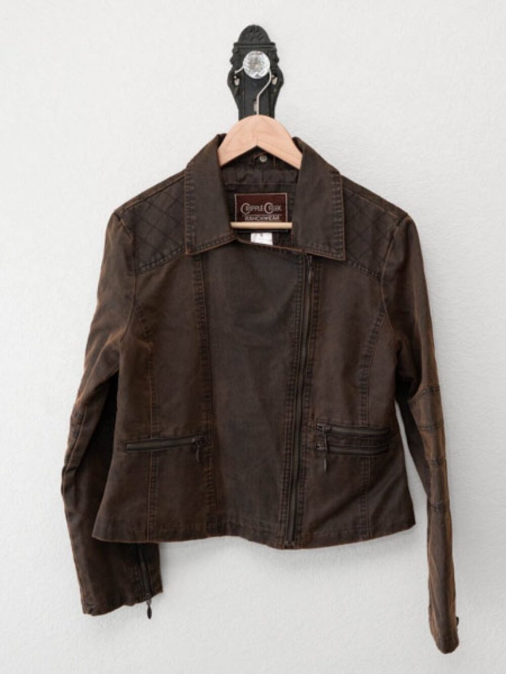 Cripple Creek Ranchwear Jacket M Brown Western Faux Leather Distressed Moto Zip